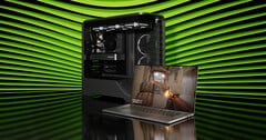 Nvidia 终于展示了用于台式机的 RTX 5050 GPU。展示笔记本电脑和塔式 PC 的宣传图片（图片来源：Nvidia）