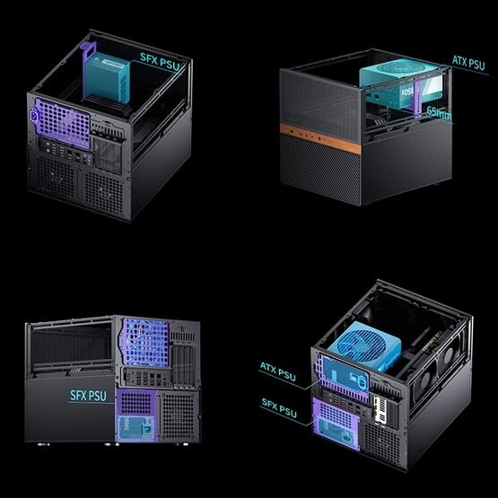 Jonsbo N6 NAS 机箱可容纳 SFX 和 ATX PSU。(图片来源：Jonsbo）