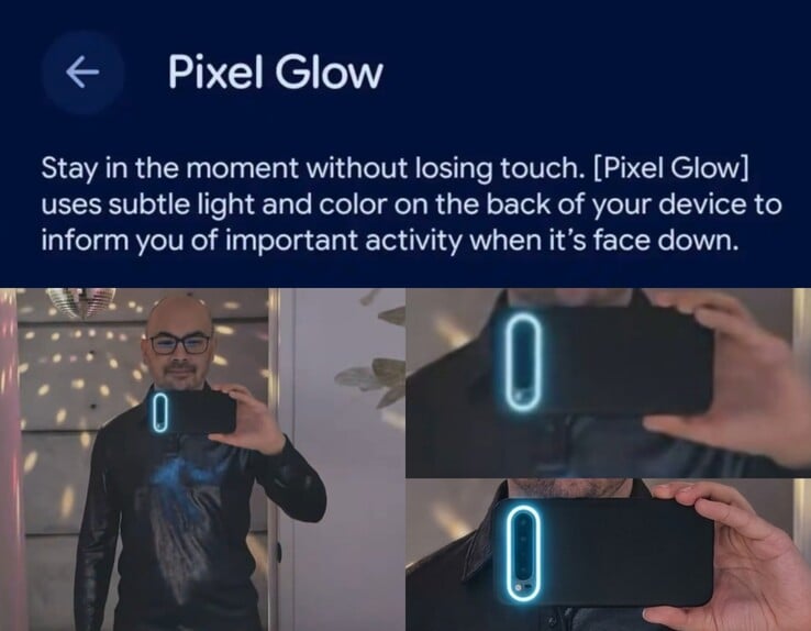 原始 Gemini Omni 视频演示(左)与经人工智能编辑的特写镜头(右)。泄露的 Pixel Glow 设置截图(上图)。