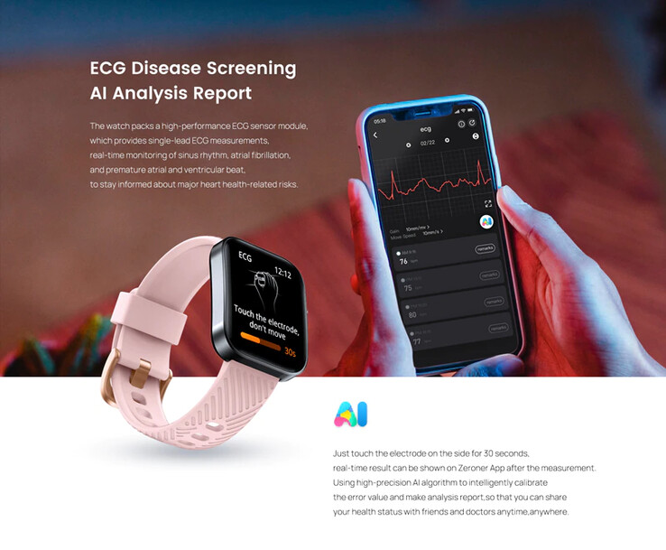 North Edge ECG智能手表被列为具有心率、血压和血氧水平监测器。(图片来源：North Edge)