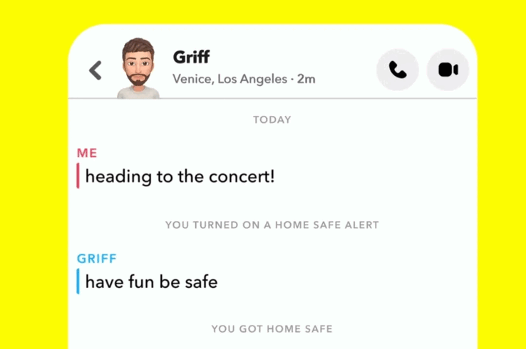 Snapchat Home Safe 功能示例（图片来源：Snapchat）