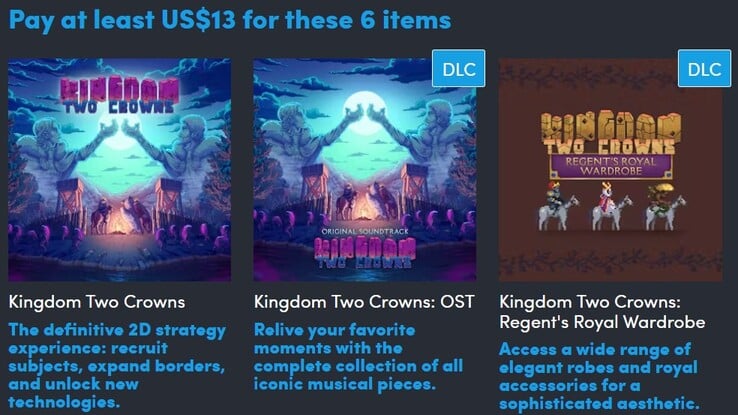 装饰图片。第二层共包含 6 件物品,价格为 13 美元(图片来源:Humble Bundle)