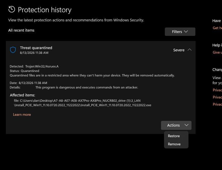 被 Windows Defender 标记的可执行文件