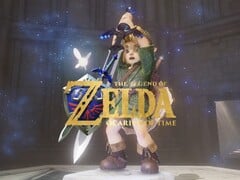 Zelda: Ocarina of Time 重制版横幅,展示 Link 手持 Master Sword