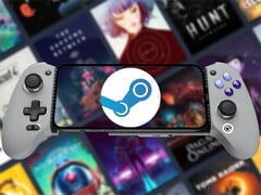 GameHub v5.2 现已可供下载。图:运行 Steam 的Android 手机。(图片来源:Steam 和 GameSir - 已编辑)