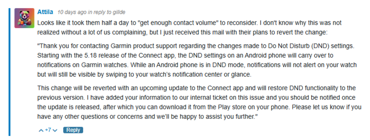 Garmin 论坛中一个端口的截图,上面有来自 Garmin 的信息。(图片来源:Garmin 论坛)
