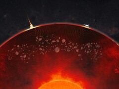 艺术家绘制的火星地幔中的肿块（图片来源：NASA 和 JPL-Caltech；经过裁剪）