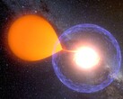 新星吸食主恒星物质的图像。(图片来源：K. Ulaczyk，华沙大学天文台）