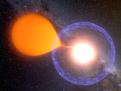 新星吸食主恒星物质的图像。(图片来源：K. Ulaczyk，华沙大学天文台）