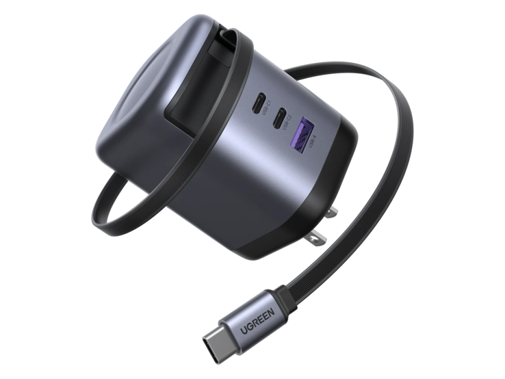 带可伸缩 USB-C 电缆的 Ugreen Nexode 100W 充电器。(图片来源：Ugreen）