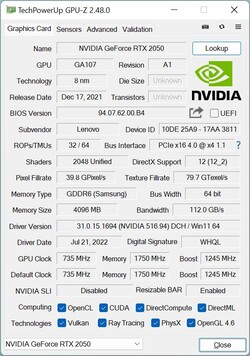 GPU-Z。NvidiaGeForce RTX 2050