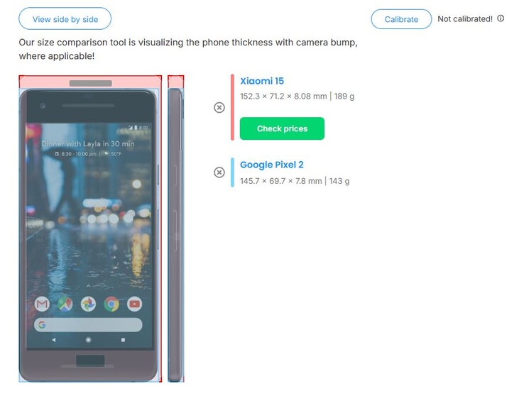 6.36 英寸的小米 15 仅比 2017 年的 5 英寸谷歌 Pixel 2 高 6.6 毫米。(图片来源：PhoneArena）