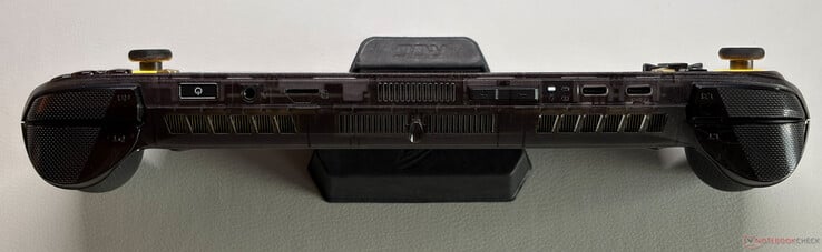 顶部：带指纹识别器的电源键、3.5 mm 立体声插孔、microSD-Express、音量键、USB-C 3.2 Gen.2 (10 Gbps, DisplayPort 2.1, Power Delivery 3.0)、支持 Thunderbolt 4 的 USB-C 4.0 (40 Gbps, DisplayPort 2.1, Power Delivery 3.0)