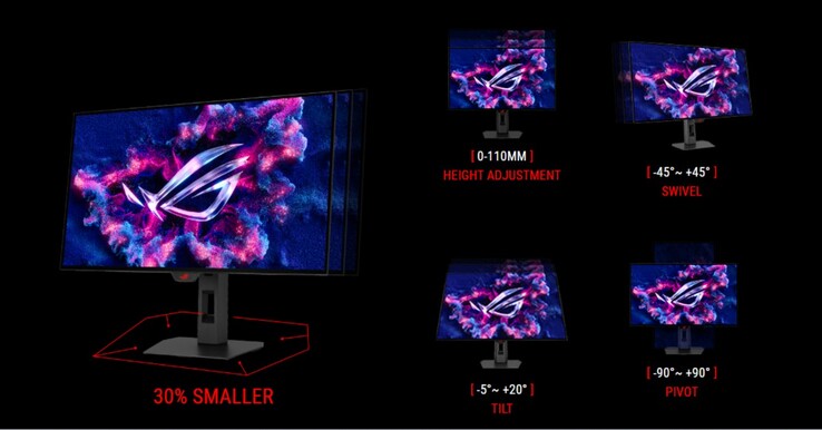 华硕 ROG Strix OLED XG27AQDMG Gen2 的支架尺寸缩小了 30