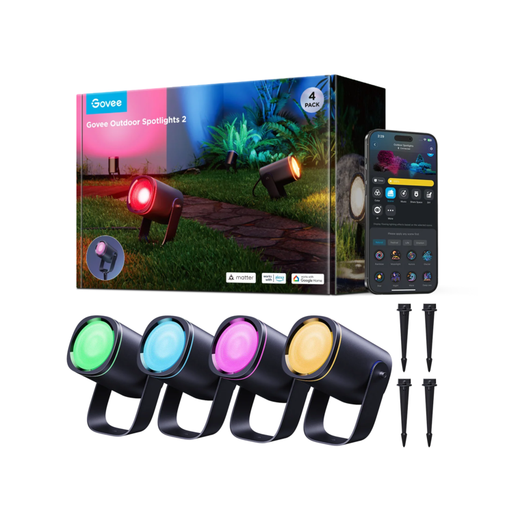 Govee Outdoor Spotlights 2 4-pack。(图片来源：Govee）