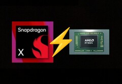 入门级骁龙 X 在 Geekbench 6 多核测试中与 Ryzen 7 8840U 展开较量。(图片来源：AMD、高通，经编辑）