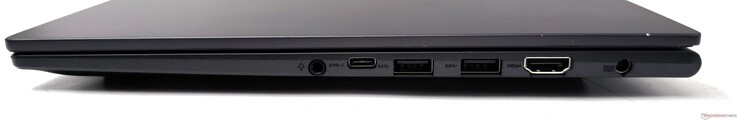右边：3.5毫米组合音频插孔，带PD的USB 3.2 Gen1 Type-C，2个USB 3.2 Gen1 Type-A，HDMI 1.4输出，DC输入