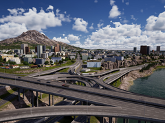 城市总体规划截屏,展示了复杂的道路网络,背景是摩天大楼和建筑物