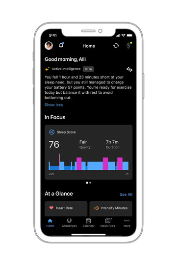 Garmin Connect+ 主动智能功能。(图片来源：Garmin）