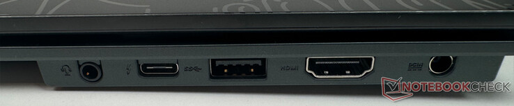 右：1 个 3.5 毫米音频插孔、1 个 Thunderbolt 4、1 个 USB 3.2 Gen1 A 型、1 个 DC IN