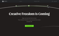 Serif Affinity 软件包的粉丝们担心，由于这个新的登陆页面，Affinity 将推出一个人工智能密集型产品和一个订阅模式。(图片来源：Affinity）