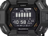 Casio G-Shock Mudman GDG-B100 手表配有红白数字显示屏，背景为崎岖的山地景观。