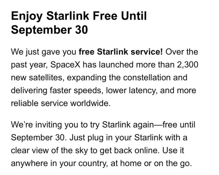 Starlink 免费订阅费优惠。