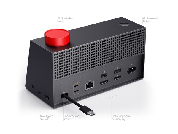 联想 AI 工作伴侣概念机的背面和右侧有一系列端口。