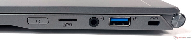 右边：1个微型SD读卡器，1个组合音频插孔，1个USB 3.2 Gen 2（Type-A），1个Kensington锁。