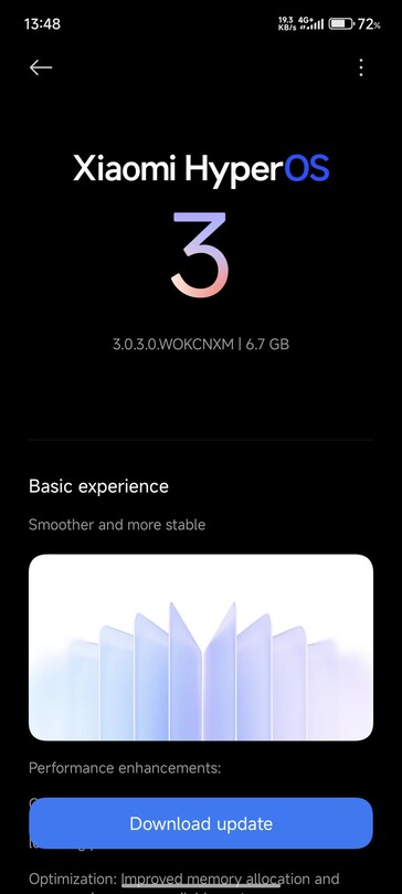 红米 K80 上的 HyperOS 3 OTA（图片来源：Reddit 用户 u/Note1411）