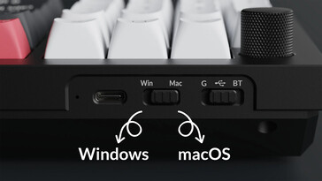 Keychron Q12 HE 操作系统选择和无线模式开关。