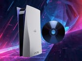 PS6主机的效果图，图中展示了实体游戏光盘