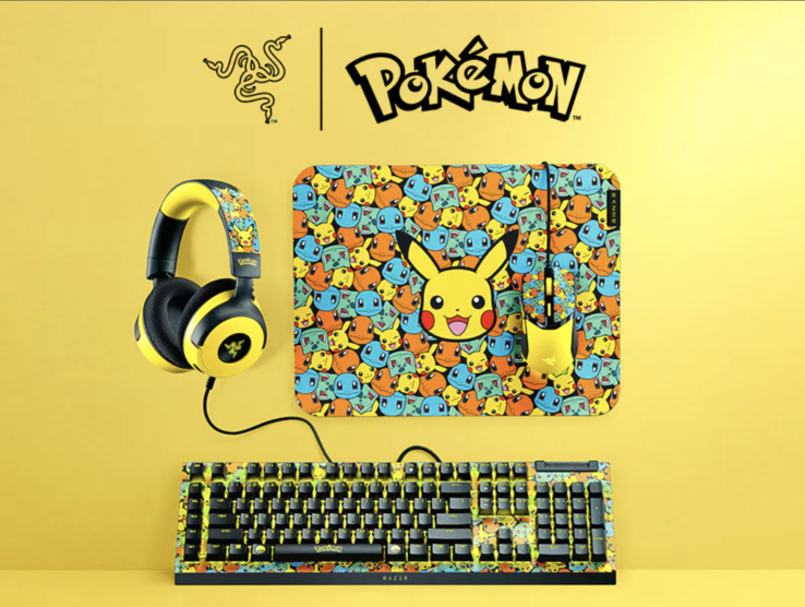 知名游戏装备的神奇宝贝版：Razer BlackWidow V4 X、Razer Kraken V4 X、Razer Cobra 和 Razer Gigantus V2（图片来源：Razer）