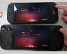 任天堂 Switch 2（上）和 Steam Deck OLED（下）并排运行《无人区》。图片突出显示了测试过程中观察到的加载时间差异。(图片来源：The Phawx on YouTube）
