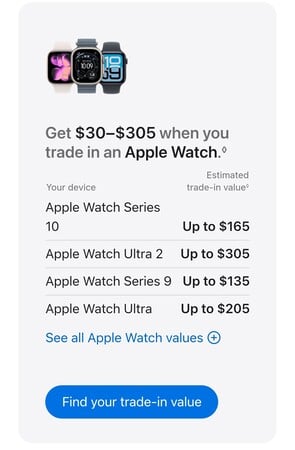 新款 Apple Watch 的以旧换新价值