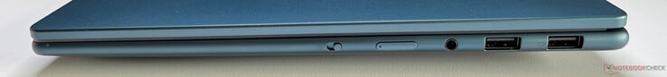 右侧：eShutter、电源按钮、3.5 毫米音频、2 个 USB-A 3.2 Gen 1（5 GBit/s，1 个始终保持接通）。