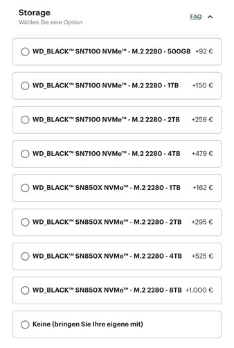 Frameworks 固态硬盘价格（从今日起
