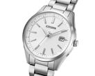 Citizen CB0300-53A Eco-Drive 腕表的侧视图,该表款配有银色表盘、不锈钢表壳及三链节表链。