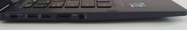 右边。Kensington锁的插槽，2个Thunderbolt 4 (USB-C)，HDMI，3.5毫米插孔端口