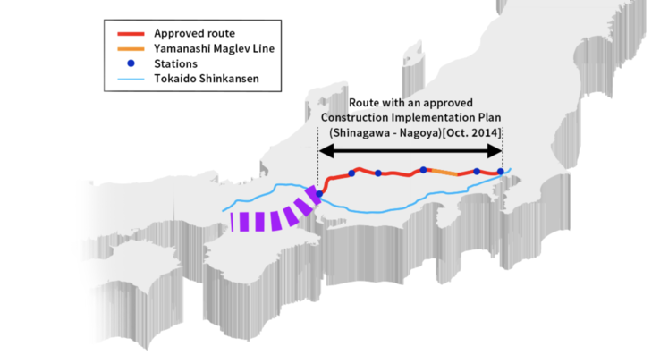 两个新干线系统的路线。(图片：日本中央铁路）