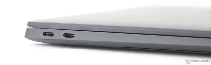 左：2x USB-C 4.0，带 Thunderbolt 4（40 GBit/s、DisplayPort-ALT 模式、Power Delivery）