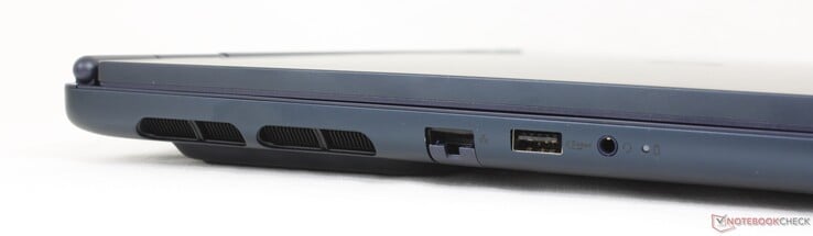 左:RJ-45(1 Gbps)、USB-A 3.2 Gen.1(5 Gbps)、3.5 毫米耳机