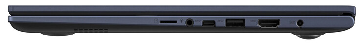 右侧。存储卡读卡器（MicroSD）、音频组合、USB 3.2 Gen 1（USB-C）、USB 3.2 Gen 1（USB-A）、HDMI、电源接口