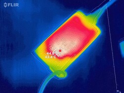 在负载情况下，电源温度最高可达 49 °C