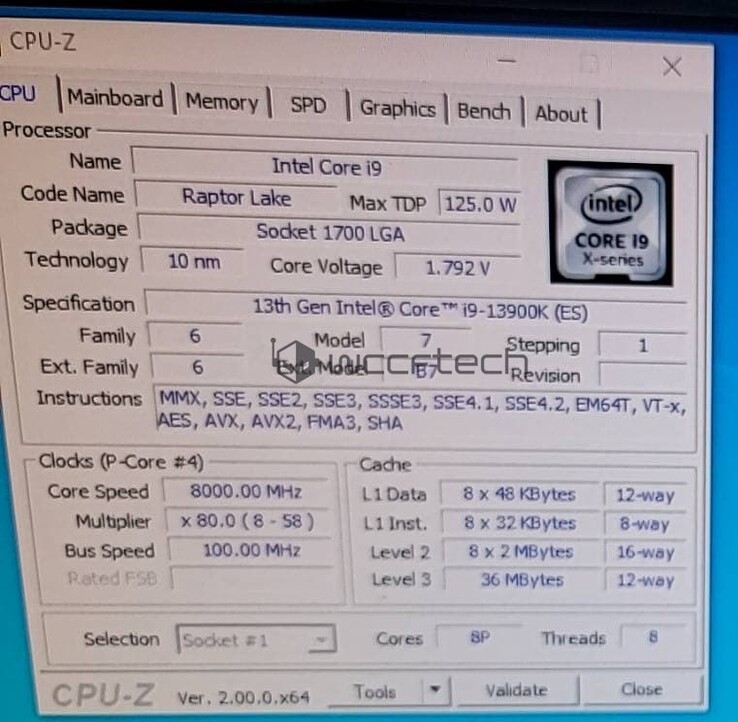 英特尔酷睿i9-13900K CPU-Z（图片来自Wccftech）。
