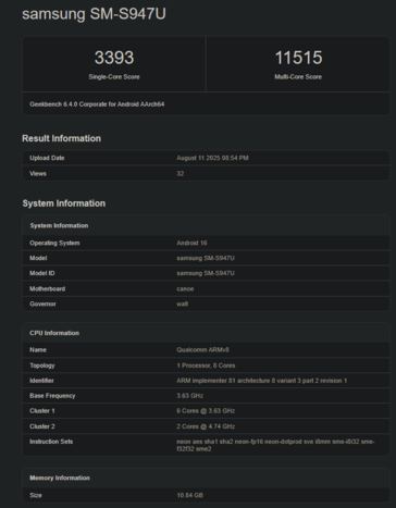 骁龙 8 精英 2 Geekbench 跑分（图片来源：Geekbench）