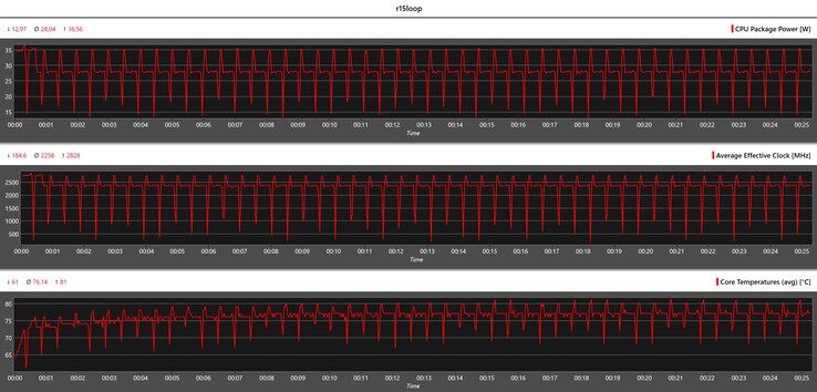 Cinebench R15 循环期间的 CPU 指标