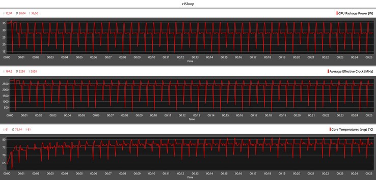 Cinebench R15 循环期间的 CPU 指标