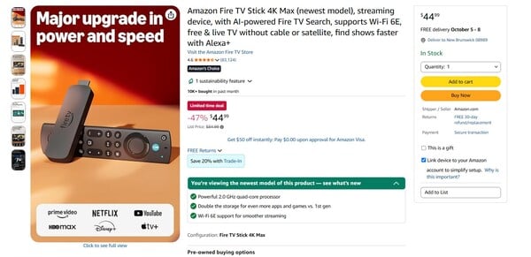 比新款 Fire TV 4K 更出色的 Fire TV 4K Max 正在促销。