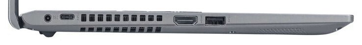 左侧。电源端口，USB 3.2 Gen 1（USB-C），HDMI，USB 3.2 Gen 1（USB-A）。
